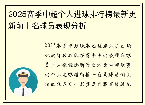 2025赛季中超个人进球排行榜最新更新前十名球员表现分析